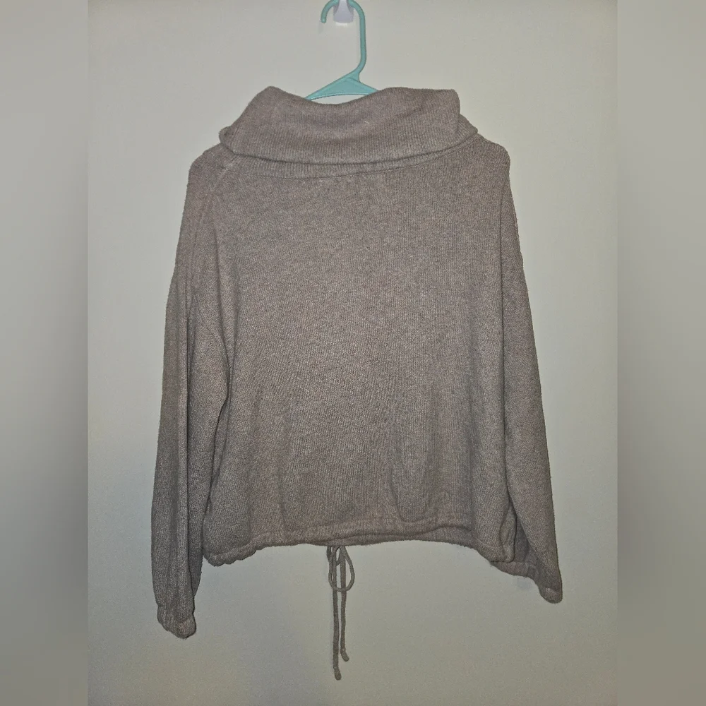 Womens Field Flower By Anthropologie Taupe Cowl Neck Drawstring Sweater Size Med